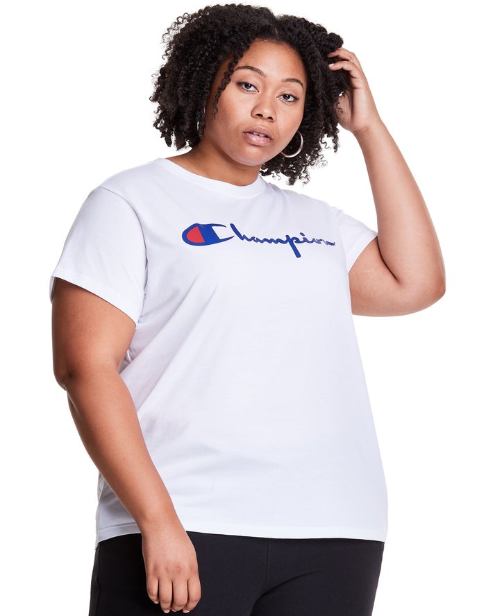 Champion Plus Lightweight Script Logo T-Shirt Dames - Wit - Belgie 7940XDQVR